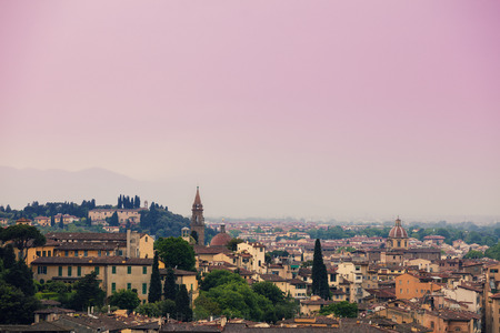 View of Florence in rainy foggy morning from Piazzale Michelangeloの写真素材