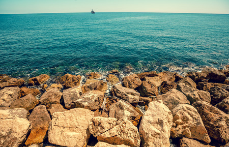 Rocky seashore. Cote d'Azur. French Riviera, Nice, Franceの写真素材