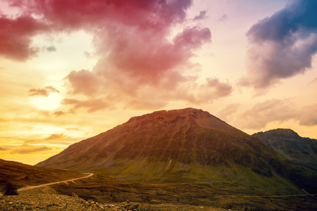 Mountain with colorful cloudy sky at sunsetの写真素材