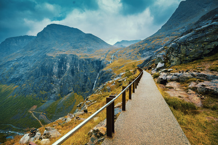 Walkway on the mountain. Trollstigen, Trolls Path, Norwayの写真素材