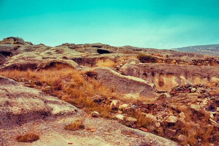 Panoramic view at Antique cave city Uplistsikhe, Georgia, Europeの写真素材