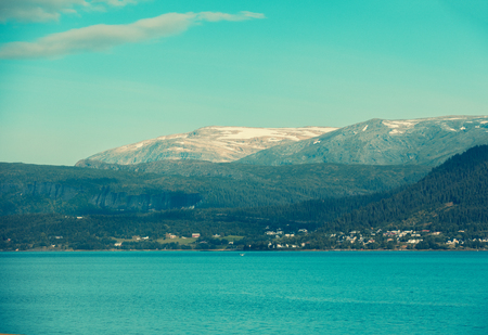 Beautiful fjord of Mo i Rana city. The beautiful nature of Norwayの写真素材