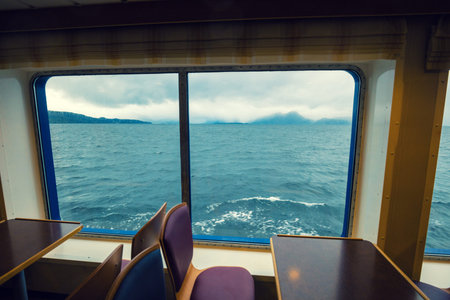 travelling by ship. Sea view from the windowの写真素材