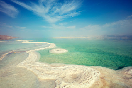 The texture of Dead Sea. Salty seashore. Israel