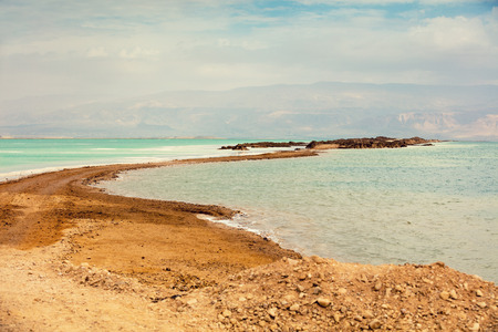 Salty Dead Sea shore backgroundの写真素材