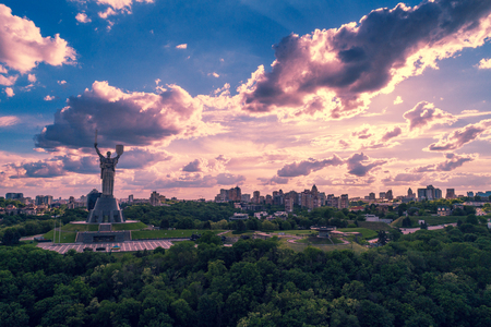 Skyline, Kiev city in the evening. Right bank of the Dnieper Riverの写真素材