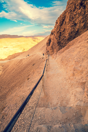 Pathway at Masada fortress, Israel. The ascent to Masada from the west sideの写真素材