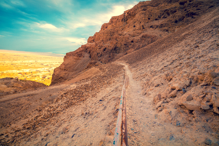 Pathway to Masada fortress, Israel. Ascent to Masada from the west sideの写真素材