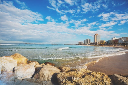 Beautiful view of the Tel Aviv embankment on a sunny day. Israel