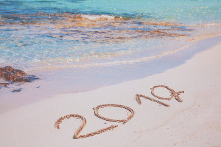 Inscription 2019 on the beach