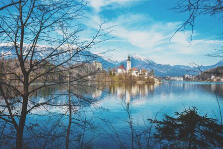 Bled Lake in early spring. Slovenia, Europeの写真素材