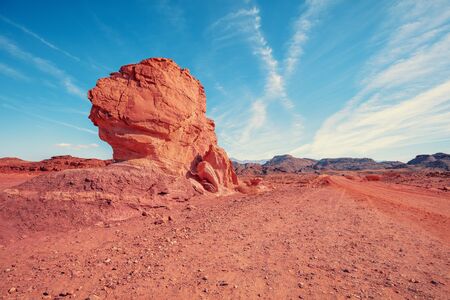 Rocky mountain desert. Mushroom and a half in Timna Park, Israelの写真素材