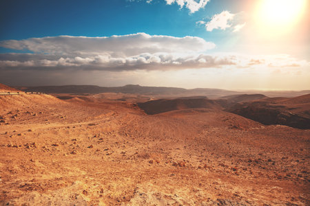 Mountain nature landscape. Desert in early morning. Beautiful sunrise in mountains. Judaean Desert....