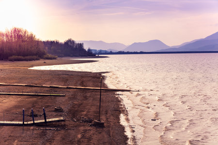 Beautiful beach in the evening. Nature landscape. Liptov sea, Slovak Republic, Europe