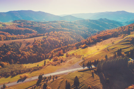 Aerial view of autumn mountain landscape