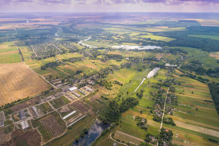 Panoramic view from above of countryside on a sunny day. Summertimeの写真素材
