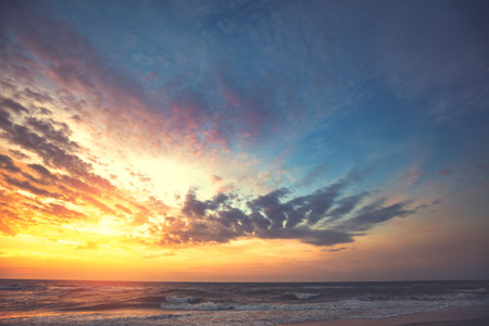 Seascape in the early morning. Sunrise over the sea. Nature landscape