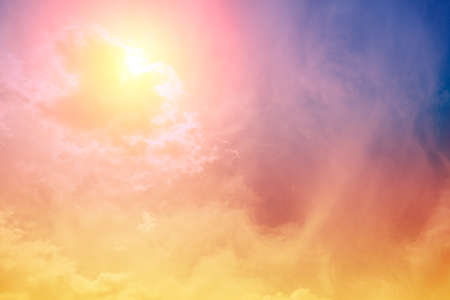 Colorful cloudy sky at sunset. Gradient color. Sky texture, abstract nature backgroundの写真素材