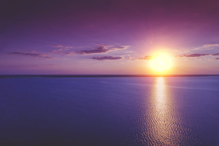 Colorful cloudy sky at sunset. Sunset over the sea. Gradient color. Sky texture. Abstract nature...