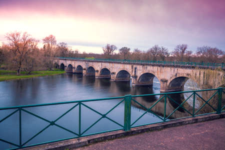 Digoin canal bridge. Boat canal bridge over Laura river in early spring. Digoin, Franceの写真素材
