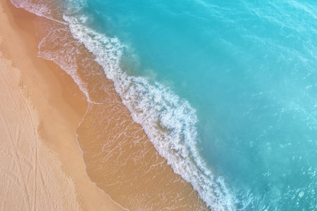 Seascape, sandy beach, sand and water, top view, abstract nature landscape background