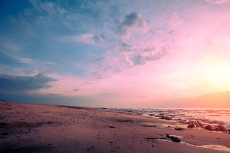 Seascape in the evening. Sunset over the beach. Nature landscapeの写真素材