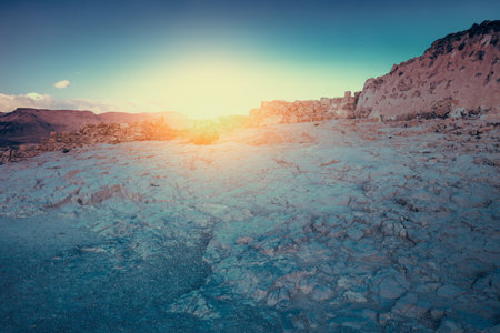 Sunrise over Masada fortress. Ruins of King Herod's palace in the Judaean Desertの写真素材