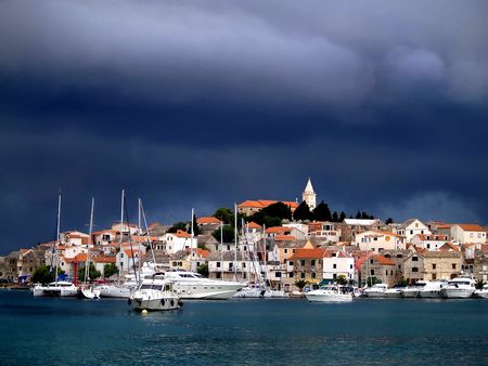 Small mediterrane citty  before stormの写真素材