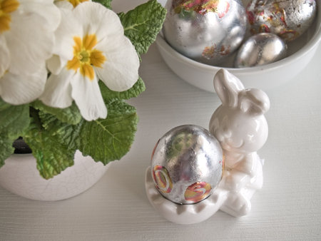 decorated silver eggs at easter table