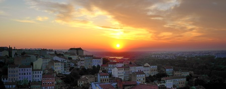 sunset on Lyon district in France in summerの写真素材