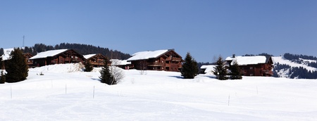 alpine landscape in France in winter with blue skyの写真素材
