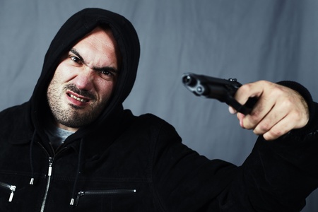 man with a gun and special photographic processingの写真素材