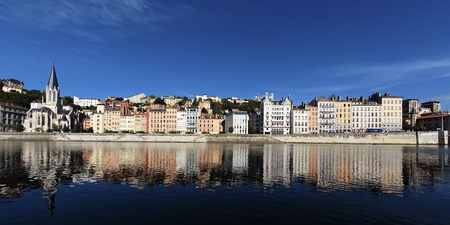 Panoramic view of Lyon and Saone River の写真素材