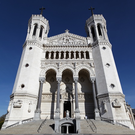 The Fourviere Church in Lyon city and blue skyの写真素材