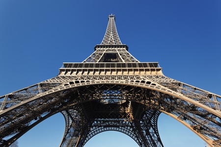 The famous Eiffel tower with blue sky in Parisの写真素材
