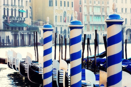 Gondolas in Venice on Grand canal with special photographic processingの写真素材