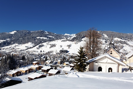 mountain station in french alps  in winterの写真素材