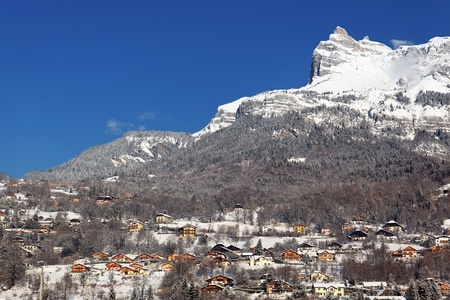 mountain station in alps  in winter, Franceの写真素材