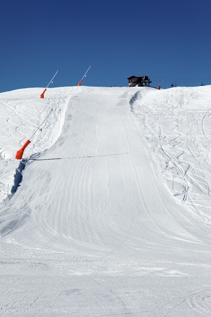 ski track on alpine mountain in Franceの写真素材