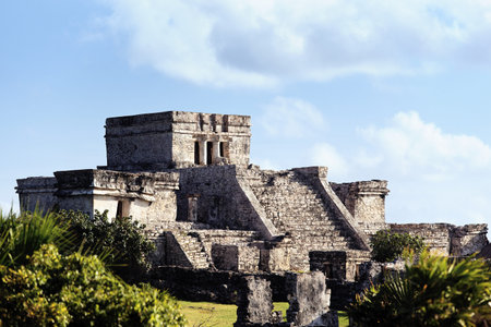 Famous archaeological ruins of Tulum in Mexico in summerの写真素材