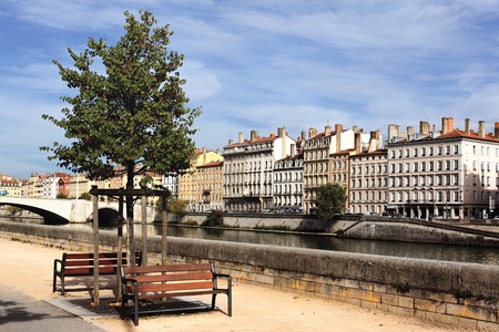 riverside of Saone river in Lyon cityの写真素材