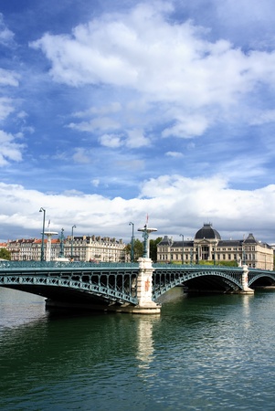 famous bridge on the Rhone river in Lyon cityの写真素材