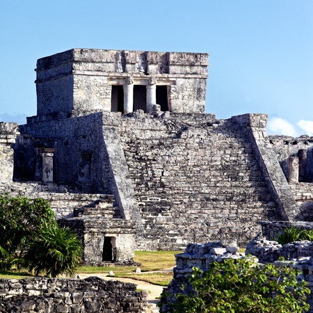 Famous archaeological ruins of Tulum in Mexicoの写真素材