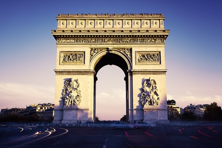Paris, France, Arc de Triomphe in the eveningの写真素材