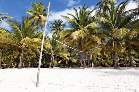 A beach volleyball net, on a sunny day in Mexicoの写真素材