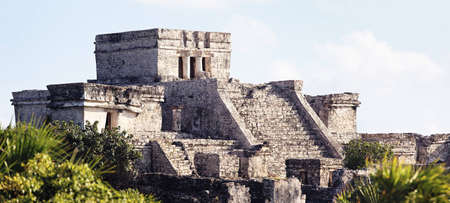 panoramic view of famous archaeological ruins of Tulumの写真素材