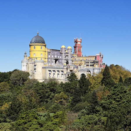 view of Pena castle in sintra in Portugalの写真素材