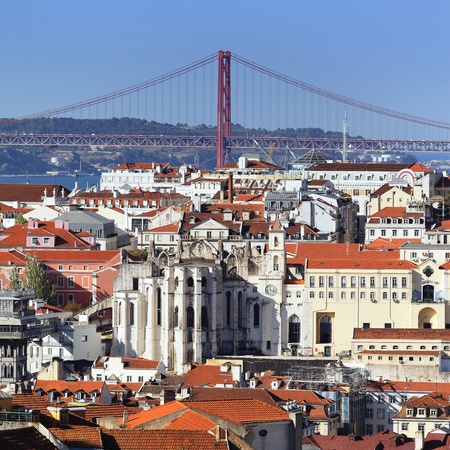 view of Lisbon and the river Tagus, Portugalの写真素材
