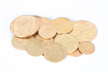 lot of gold coins with Napoleon and Louis XVIIIの写真素材