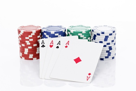 Four aces of a kind and chipsのeditorial素材